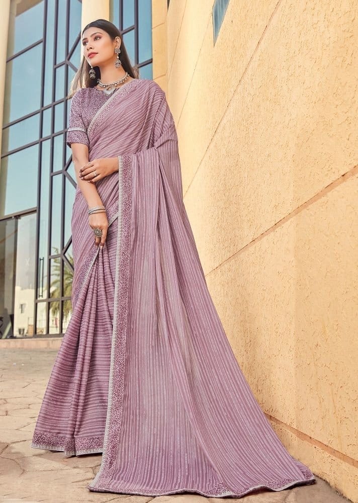 Digital Printed Satin Georgette Saree in Purple