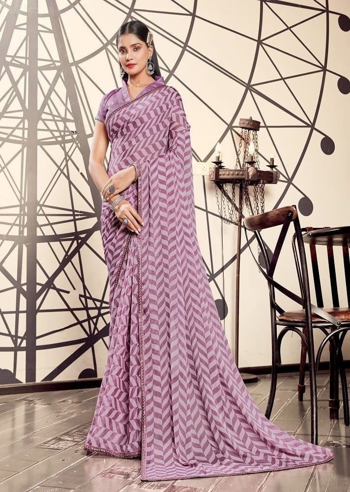 Digital Printed Georgette Saree in Pink
