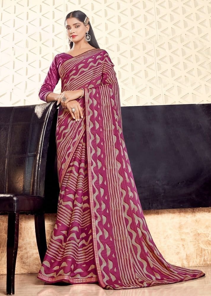 Digital Printed Georgette Saree in Wine