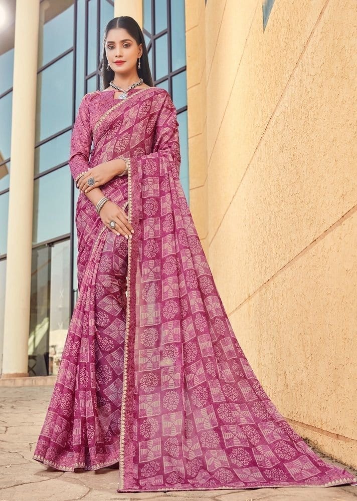 Digital Printed Georgette Saree in Pink