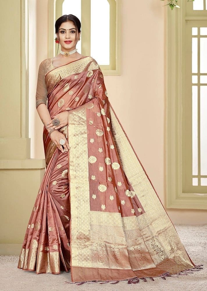 Woven Art Silk Saree in Peach