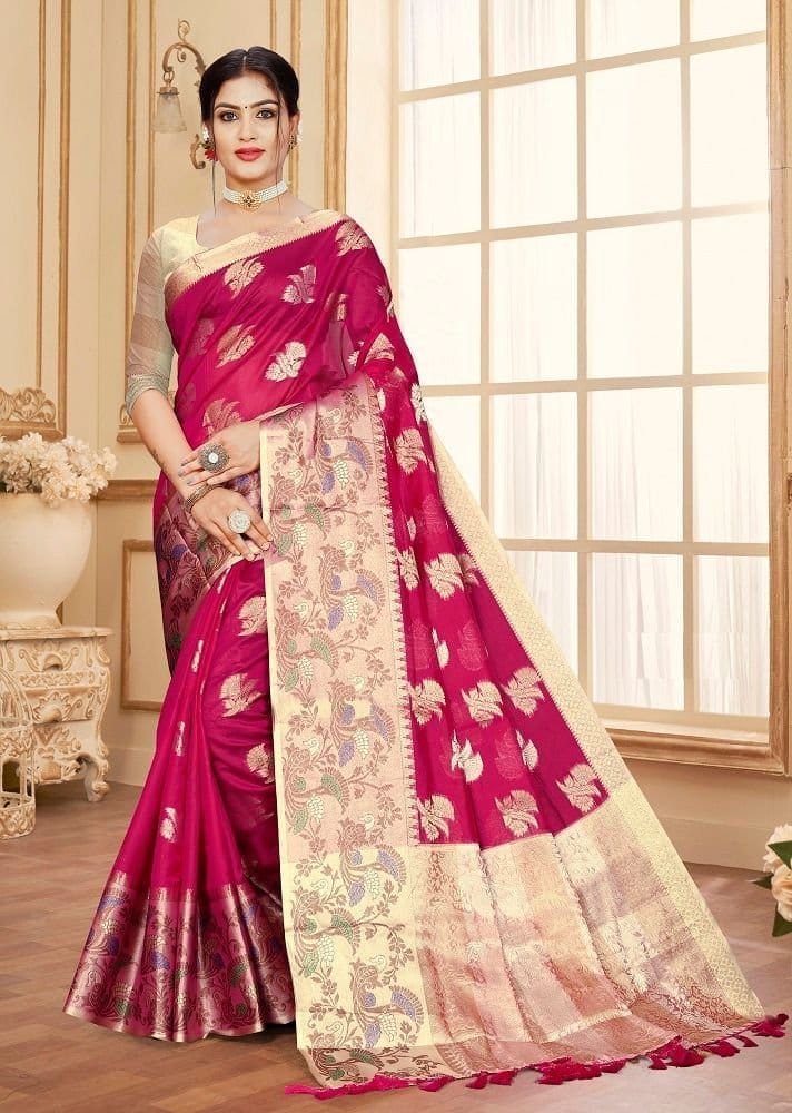 Woven Art Silk Saree in Fuchsia