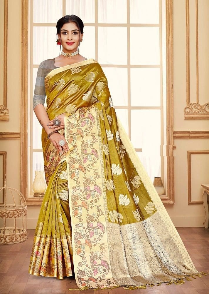 Woven Art Silk Saree in Mustard