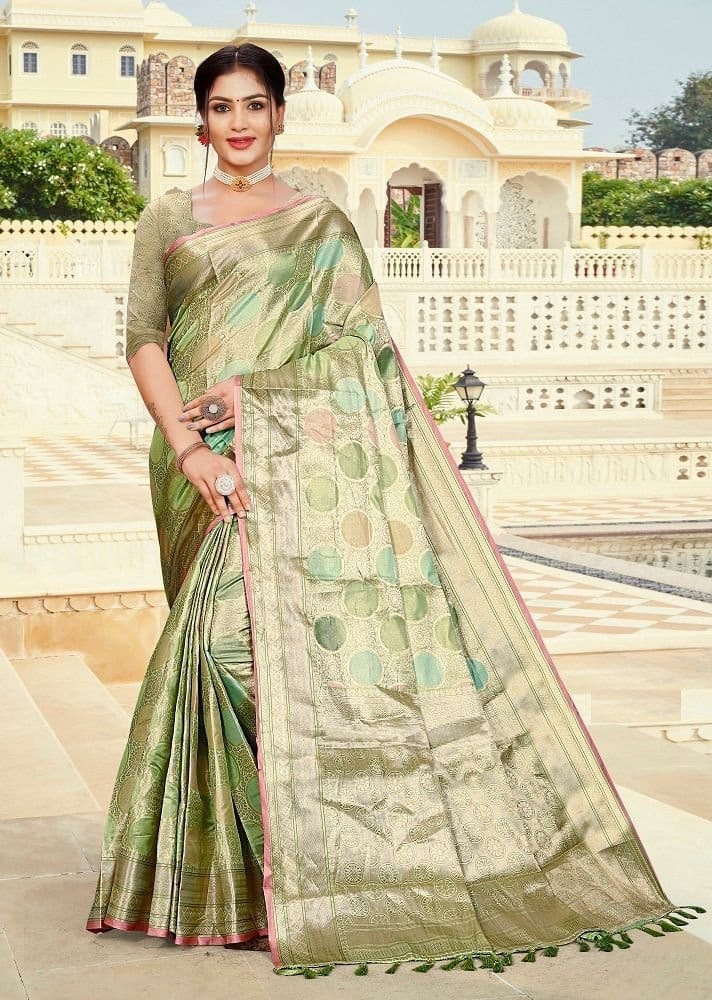 Woven Art Silk Saree in Dusty Green