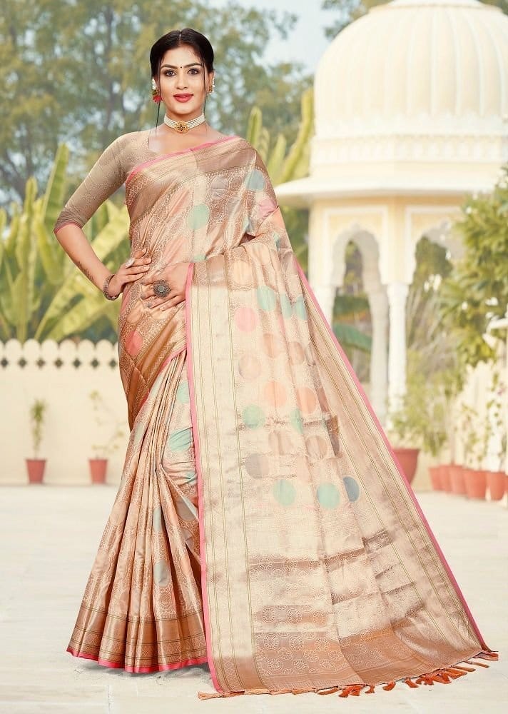 Woven Art Silk Saree in Peach