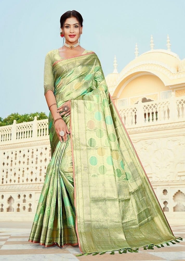 Woven Art Silk Saree in Light Green
