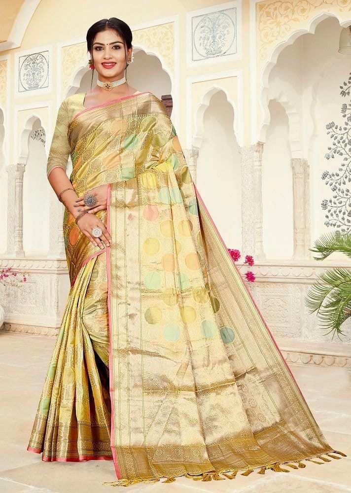 Woven Art Silk Saree in Yellow
