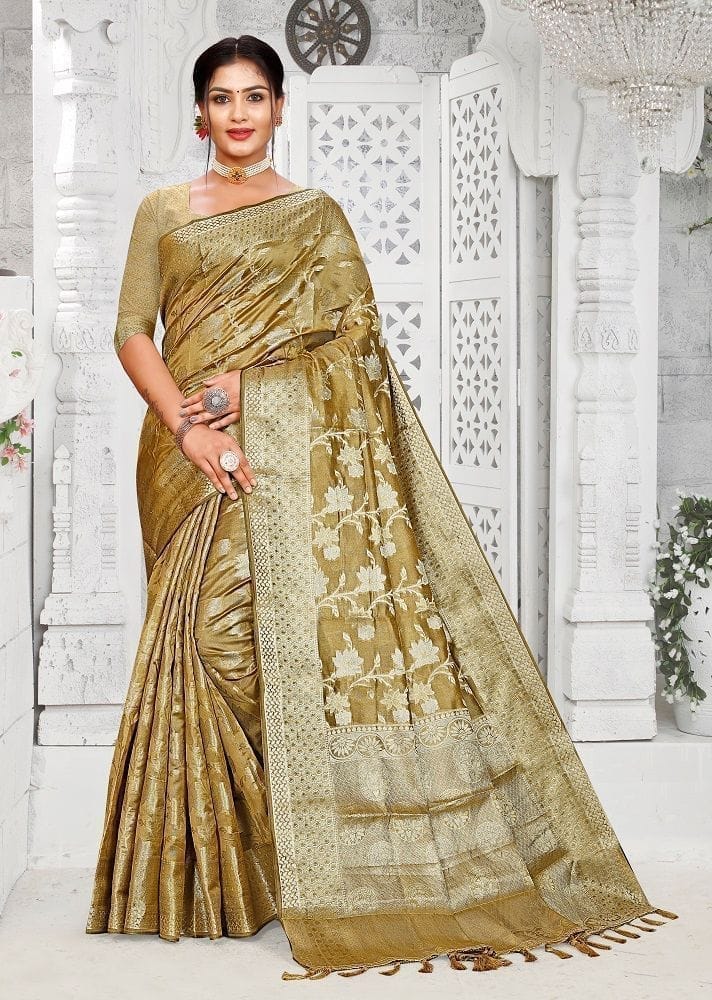 Woven Art Silk Saree in Dusty Green