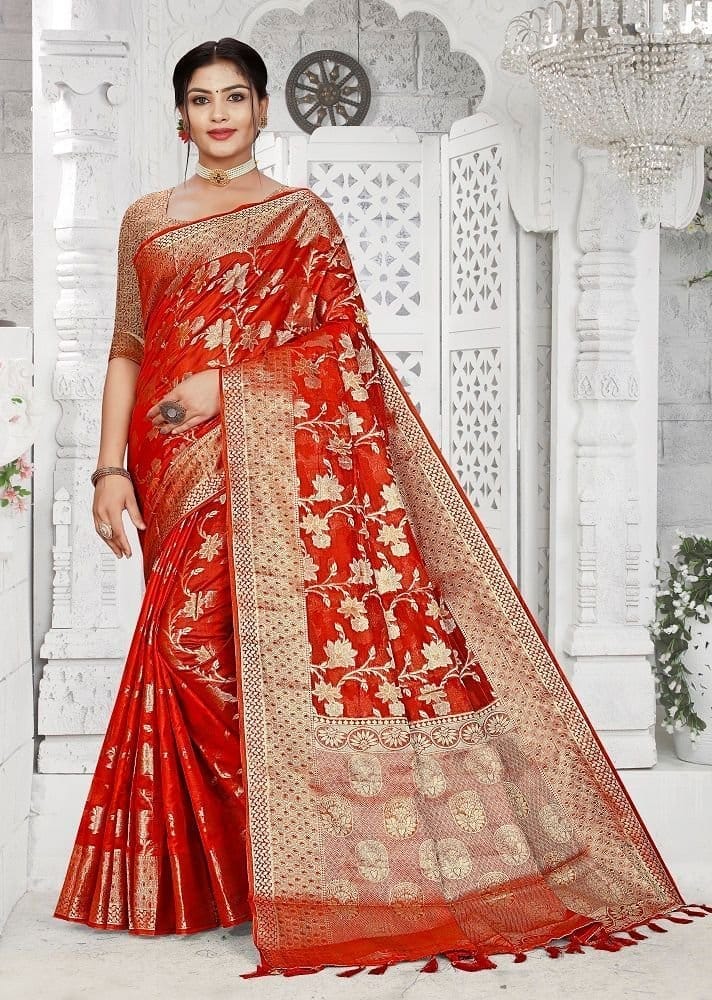 Woven Art Silk Saree in Red