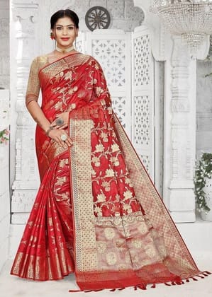 Woven Art Silk Saree in Red