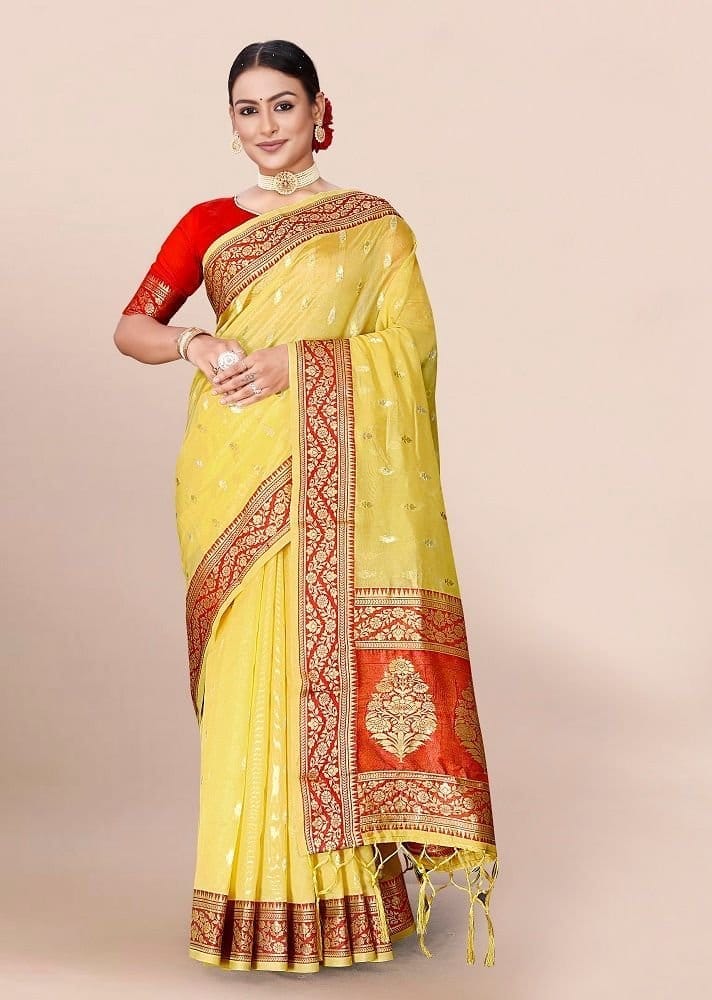 Woven Art Silk Saree in Yellow