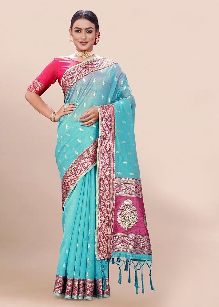 Woven Art Silk Saree in Sky Blue