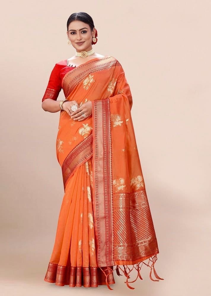 Woven Art Silk Saree in Orange