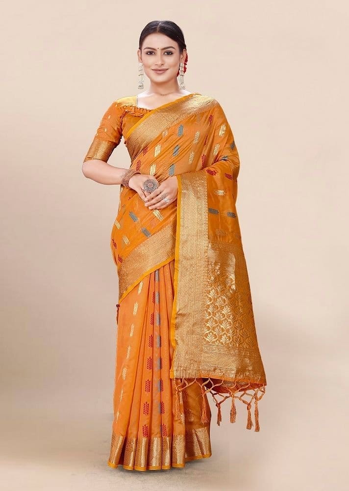 Woven Art Silk Saree in Orange