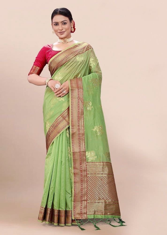 Woven Art Silk Saree in Light Green
