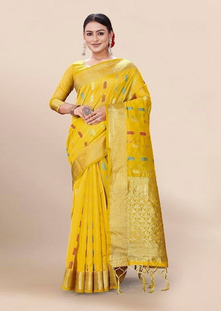 Woven Art Silk Saree in Mustard