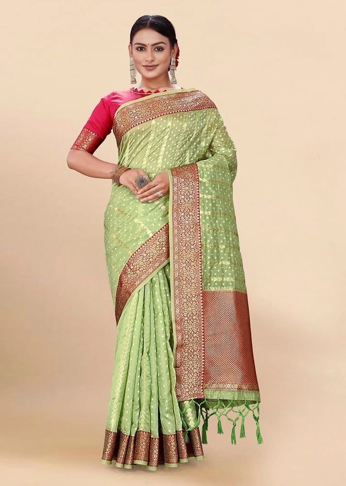Woven Art Silk Saree in Light Green