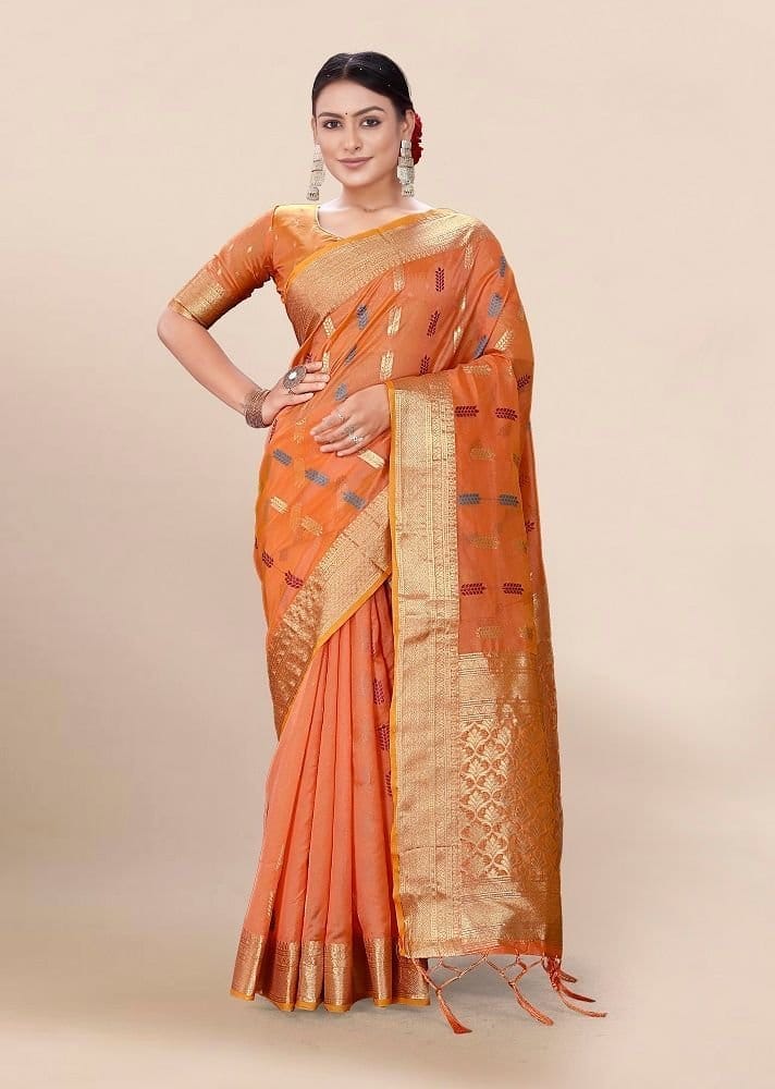 Woven Art Silk Saree in Peach