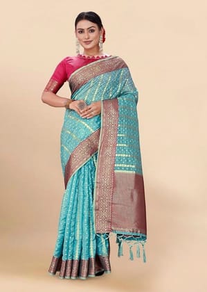 Woven Art Silk Saree in Sky Blue