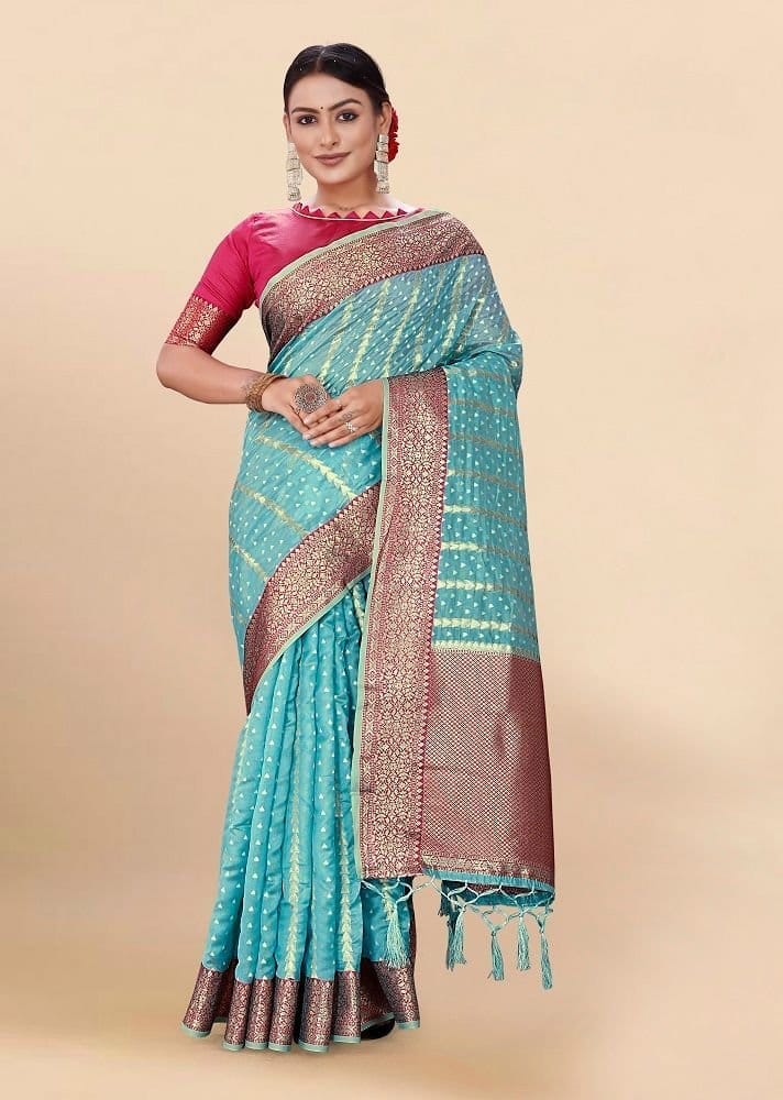 Woven Art Silk Saree in Sky Blue