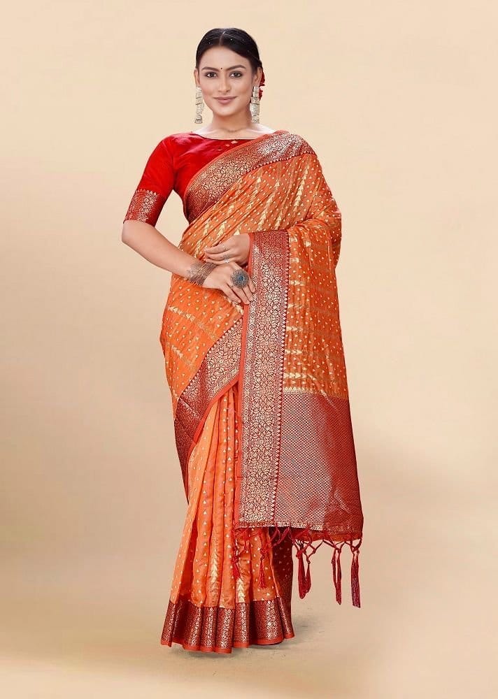 Woven Art Silk Saree in Orange