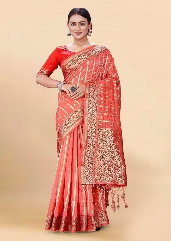 Woven Art Silk Saree in Peach