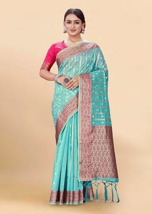 Woven Art Silk Saree in Sky Blue