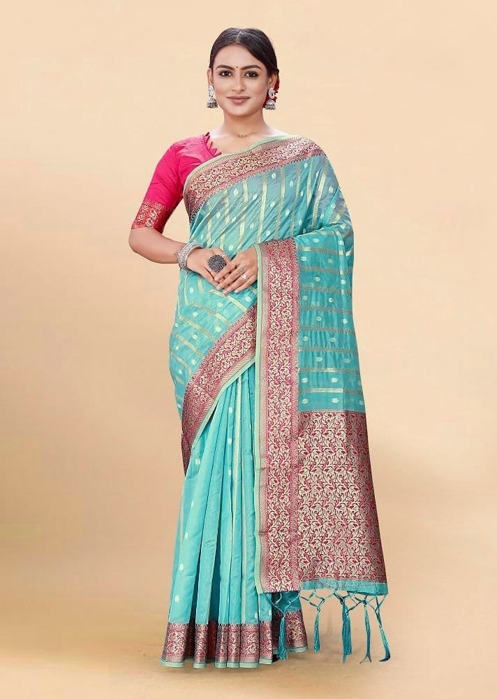 Woven Art Silk Saree in Sky Blue