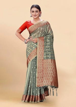 Woven Art Silk Saree in Grey