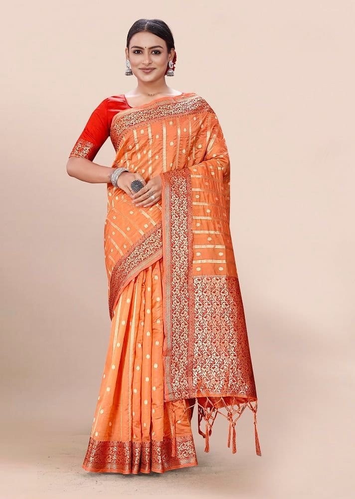 Woven Art Silk Saree in Orange