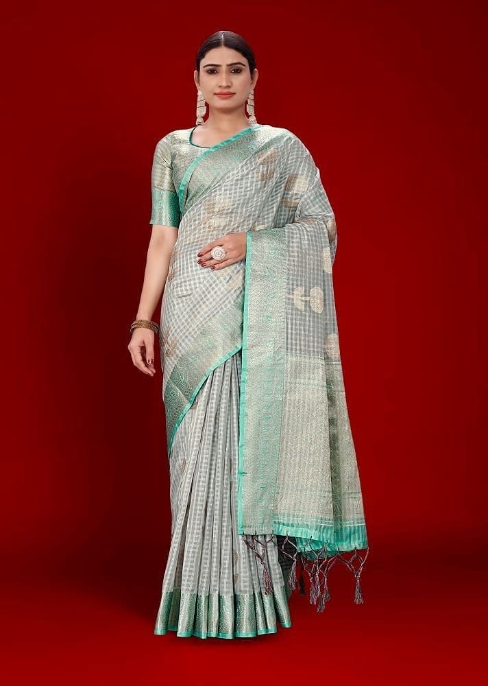 Woven Organza Saree in Grey