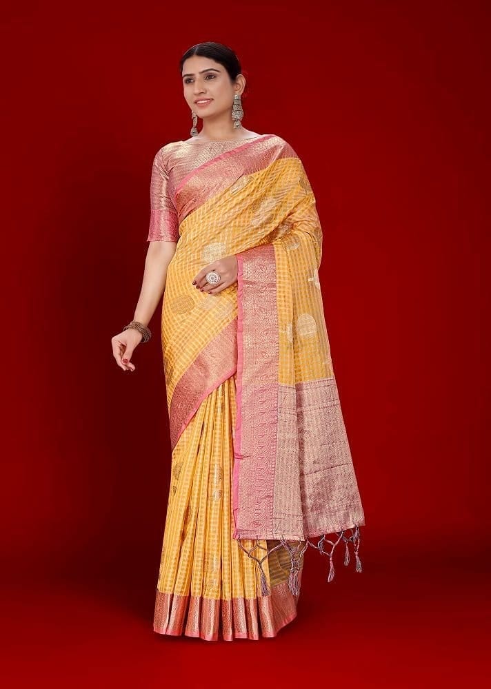 Woven Organza Saree in Mustard