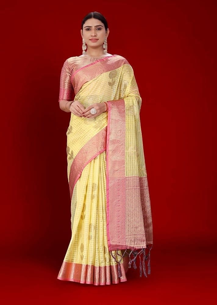 Woven Organza Saree in Yellow