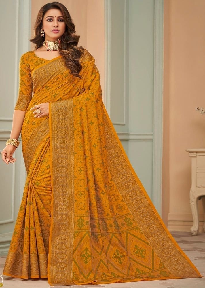 Woven Art Silk Saree in Mustard