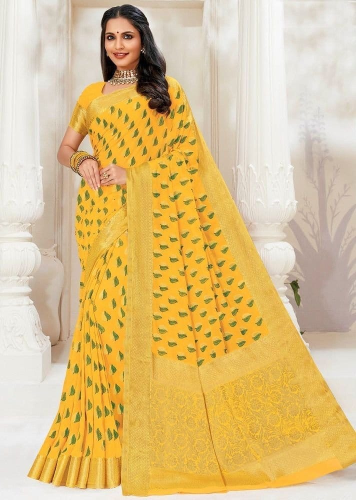 Pure Chiffon Saree In Yellow