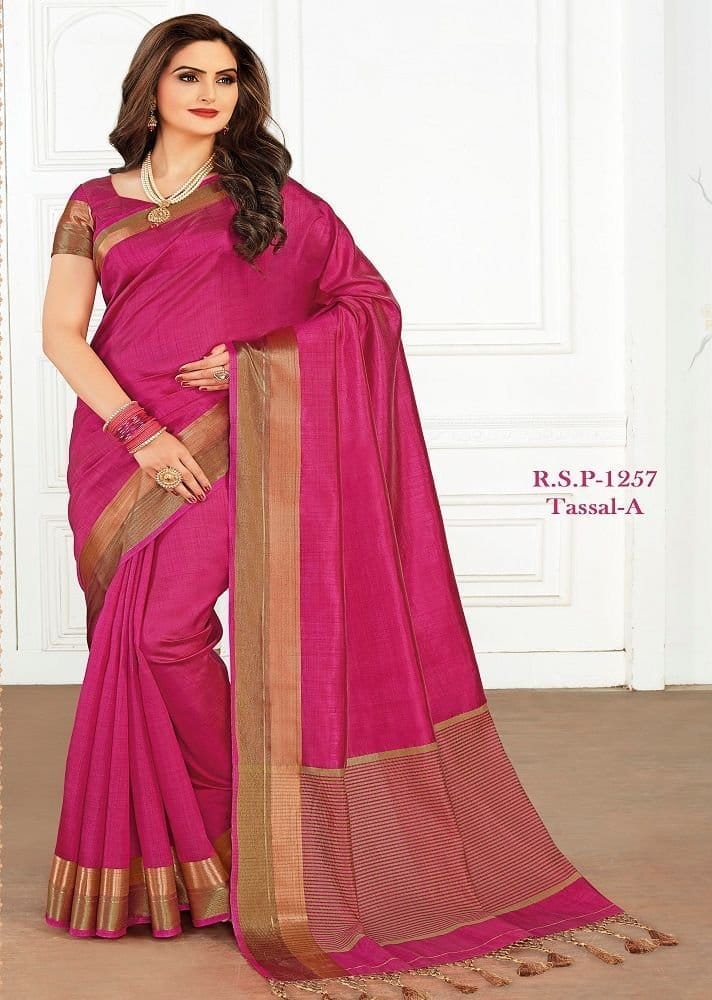 Woven Tussar Silk Saree in Fuchsia