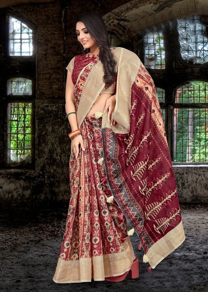 Digital Printed Cotton Silk Saree in Multicolor