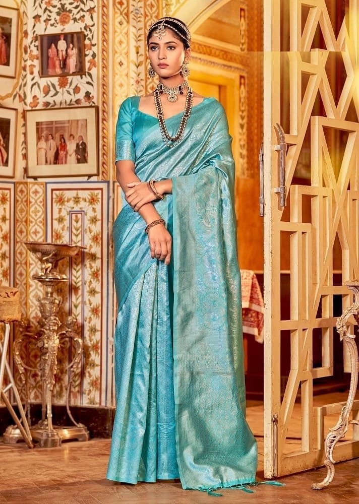 Woven Art Silk Saree in Sky Blue