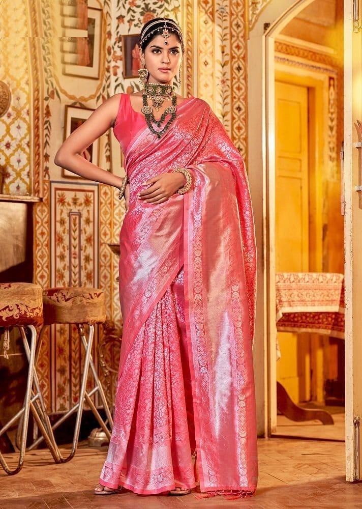 Woven Art Silk Saree in Pink