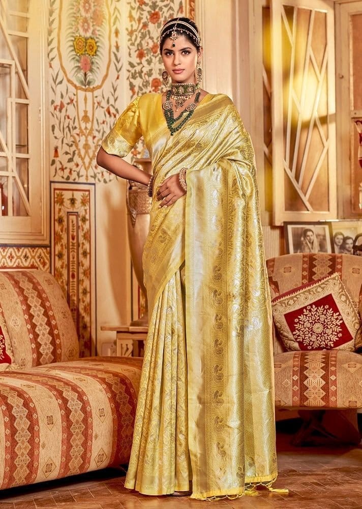 Woven Art Silk Saree in Yellow