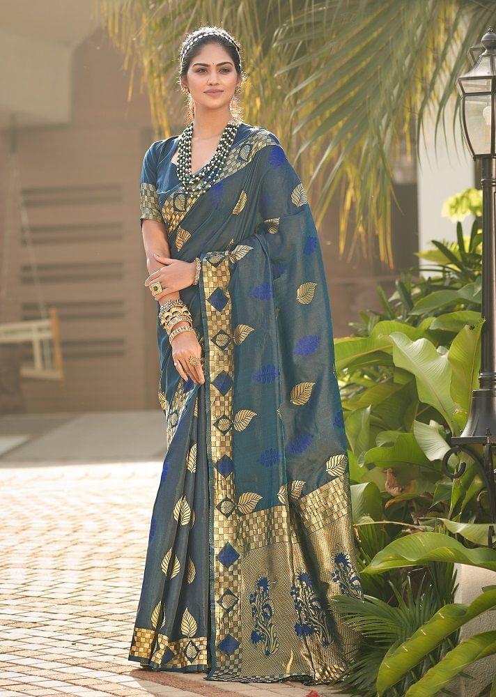 Woven Art Silk Saree in Dusty Blue