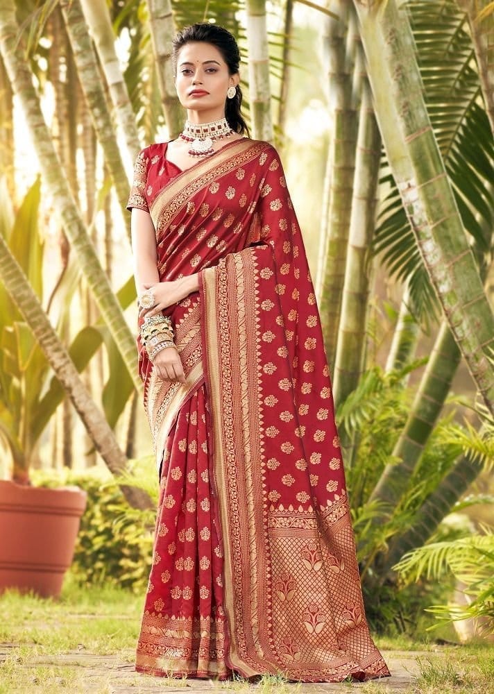 Woven Art Silk Saree in Red