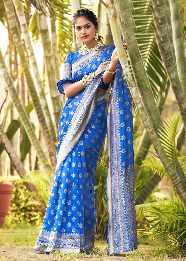 Woven Art Silk Saree in Royal Blue