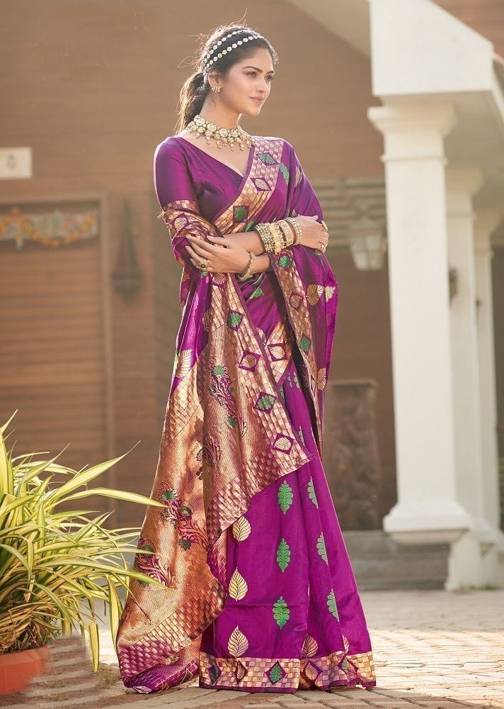 Woven Art Silk Saree in Purple