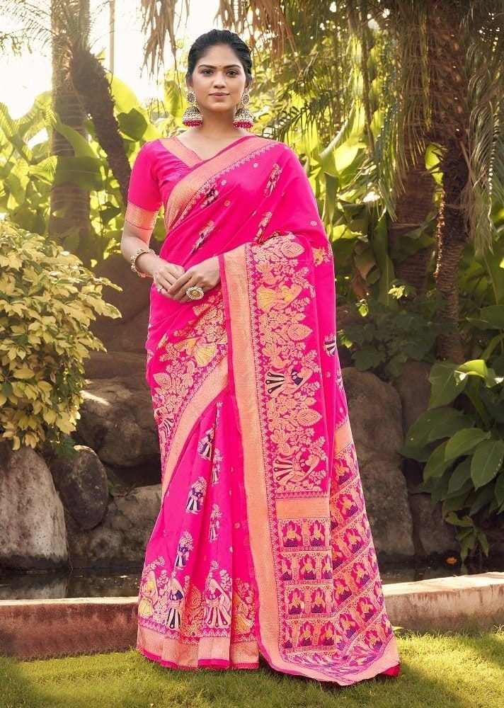 Woven Art Silk Saree in Fuchsia