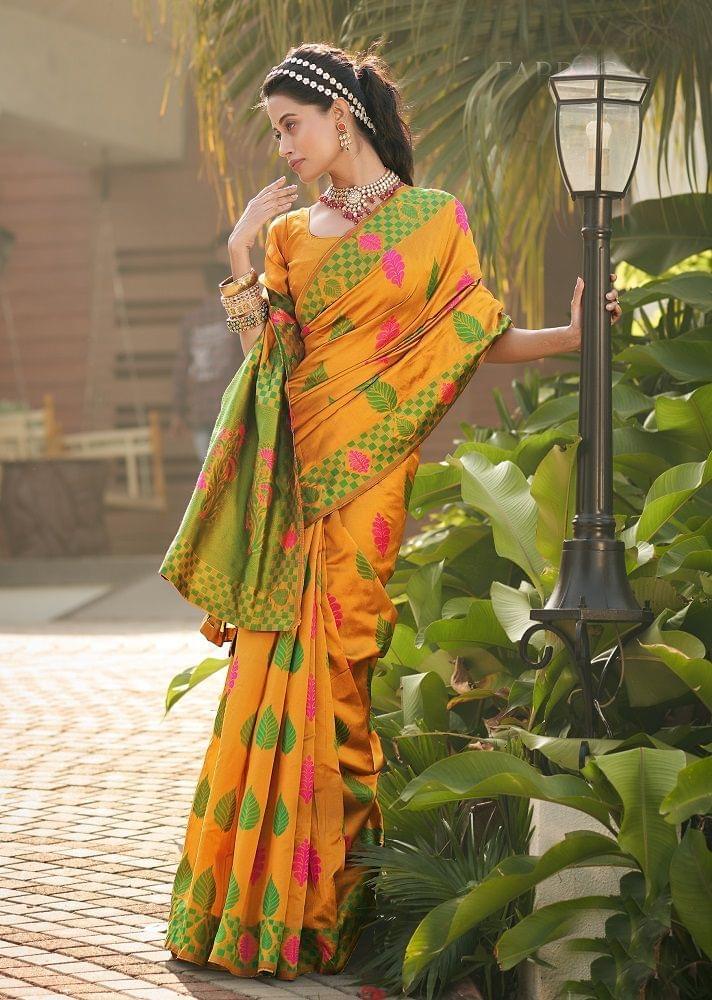 Woven Art Silk Saree in Mustard