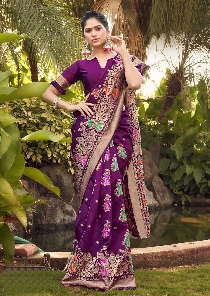 Woven Art Silk Saree in Purple