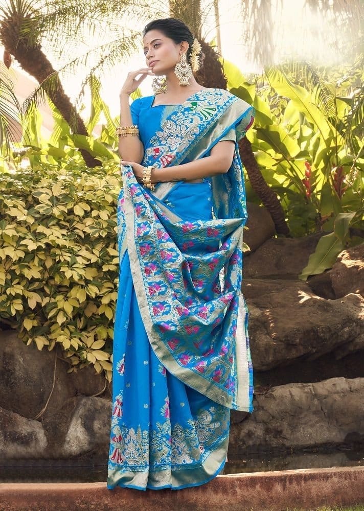 Woven Art Silk Saree in Sky Blue