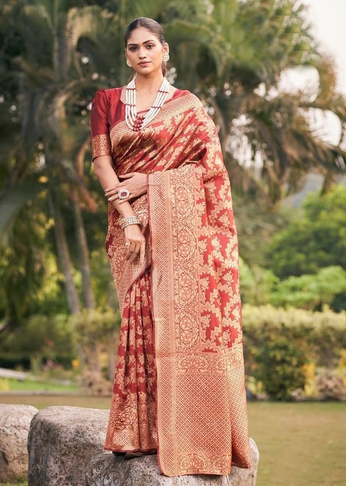 Woven Art Silk Saree in Red