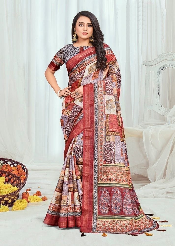 Digital Printed Cotton Silk Saree in Multicolor